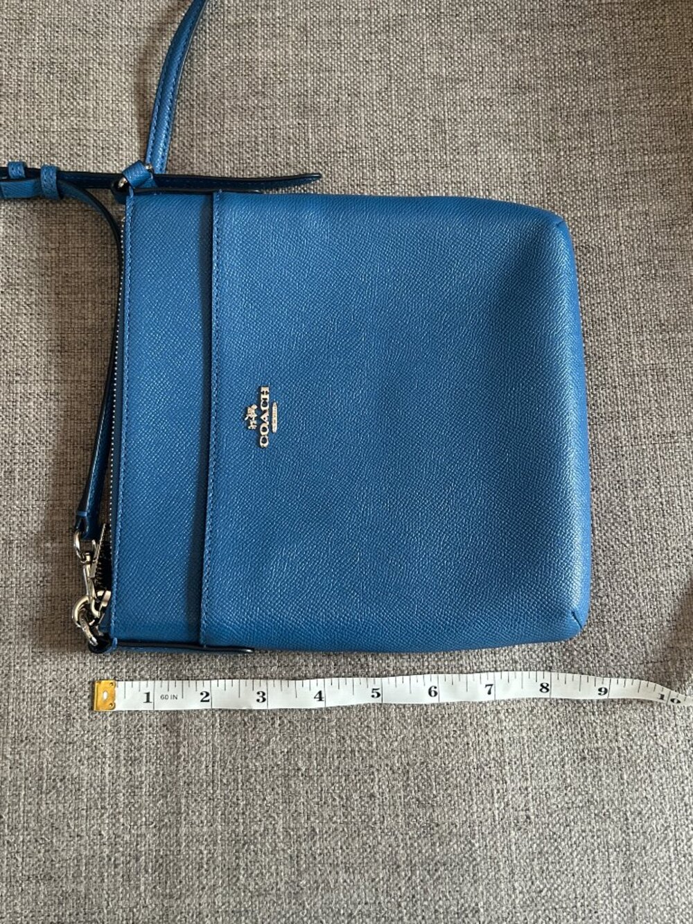 Coach Kitt Messenger Crossbody Bag Blue Crossgrain Leather Exterior Pocket Chic - Picture 12 of 13